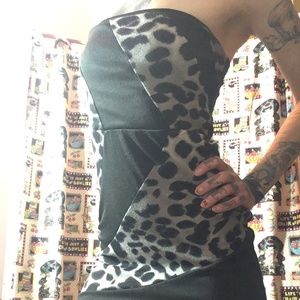 Women's cheetah print black party dress, sz M